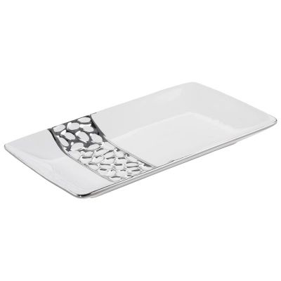 Dekoračný tanier MADLEN 2, 35x20x4 cm, biely-strieborný