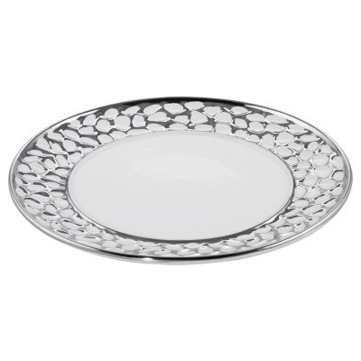 Dekoračný tanier MADLEN 2, 30x30 cm, biela-strieborná