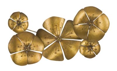 Nástenná dekorácia, zlaté kvety, 94x6x50 cm